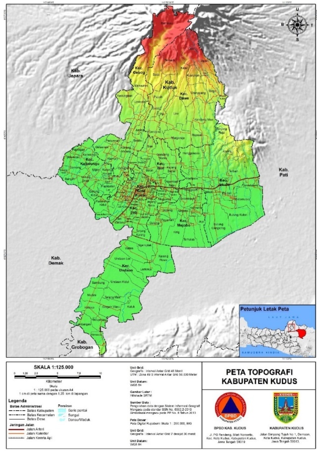 Gambar 1. Peta Topografi Kabupaten Kudus (Bupati Kudus, 2022)